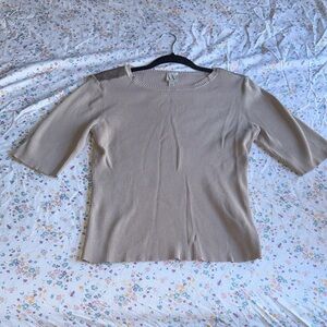 Worthington Beige Ribbed Short-Sleeve Knit Top